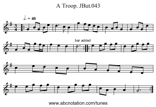Troop. JBut.043, A - staff notation