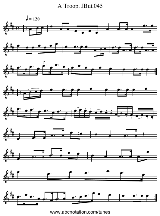 Troop. JBut.045, A - staff notation
