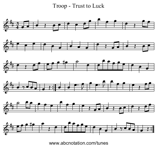 Troop - Trust to Luck - staff notation