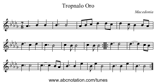 Tropnalo Oro - staff notation