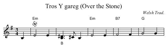 Tros Y gareg (Over the Stone) - staff notation