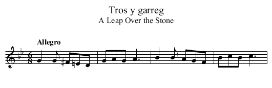 Tros y garreg - staff notation