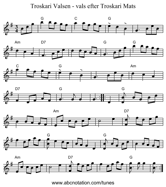 Troskari Valsen - vals efter Troskari Mats - staff notation