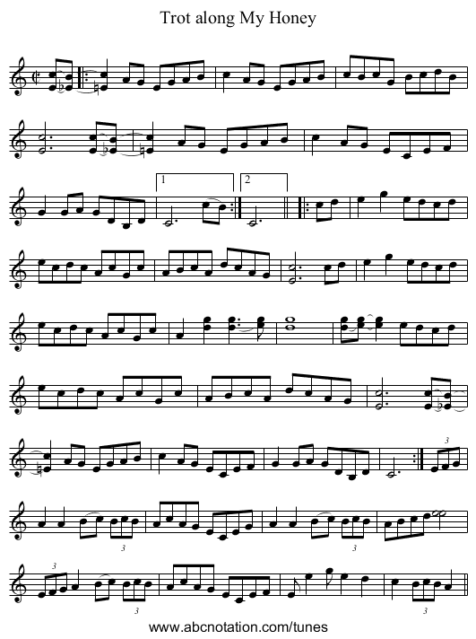 Trot along My Honey - staff notation