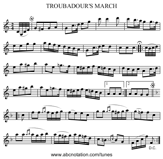 TROUBADOUR'S MARCH - staff notation