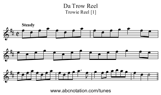 Trow Reel, Da - staff notation