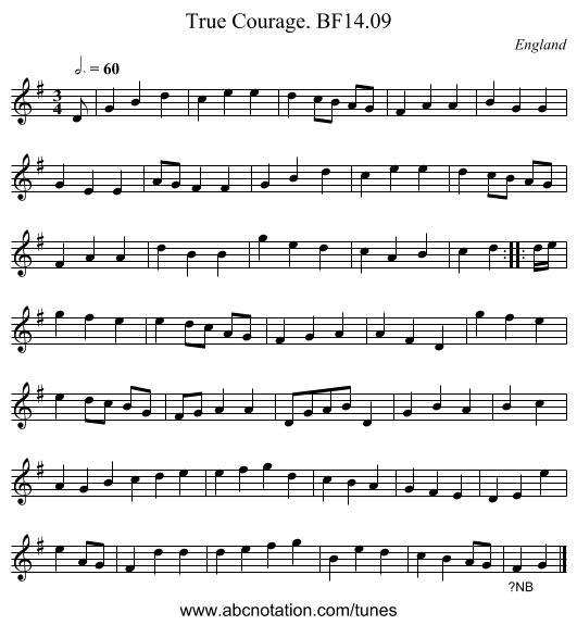 True Courage. BF14.09 - staff notation