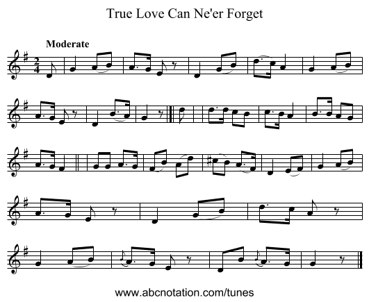 True Love Can Ne'er Forget - staff notation