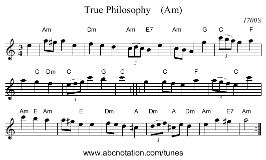 True Philosophy    (Am) - staff notation