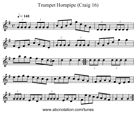 Trumpet Hornpipe (Craig 16) - staff notation