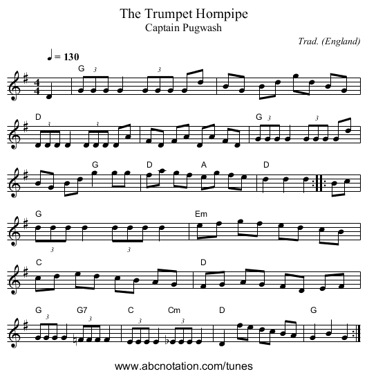Trumpet Hornpipe, The - staff notation