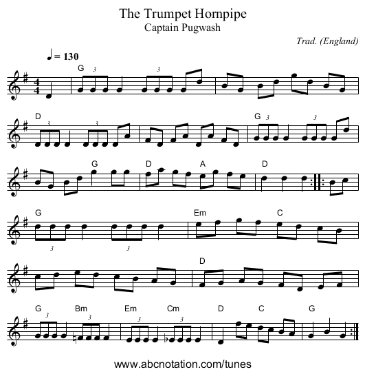 Trumpet Hornpipe, The - staff notation