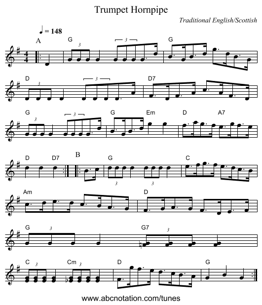 Trumpet Hornpipe - staff notation