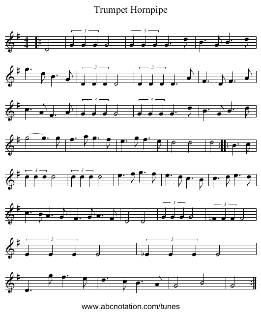 Trumpet Hornpipe - staff notation
