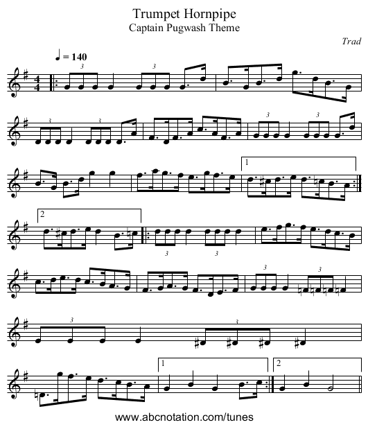 Trumpet Hornpipe - staff notation