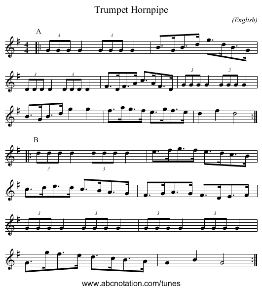 Trumpet Hornpipe - staff notation