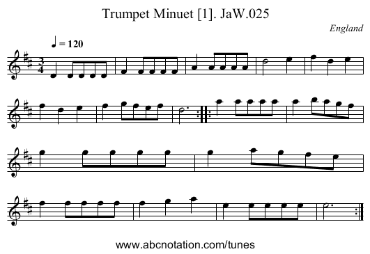 Trumpet Minuet [1]. JaW.025 - staff notation