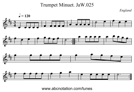 Trumpet Minuet. JaW.025 - staff notation