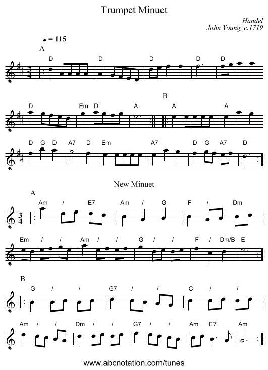 Trumpet Minuet - staff notation