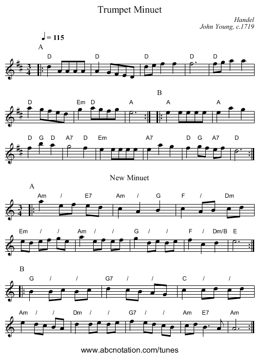 Trumpet Minuet - staff notation