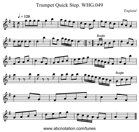Trumpet Quick Step. WHG.049 - staff notation