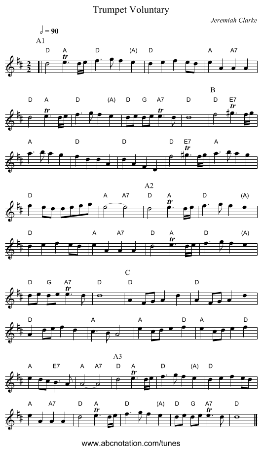 Trumpet Voluntary - staff notation