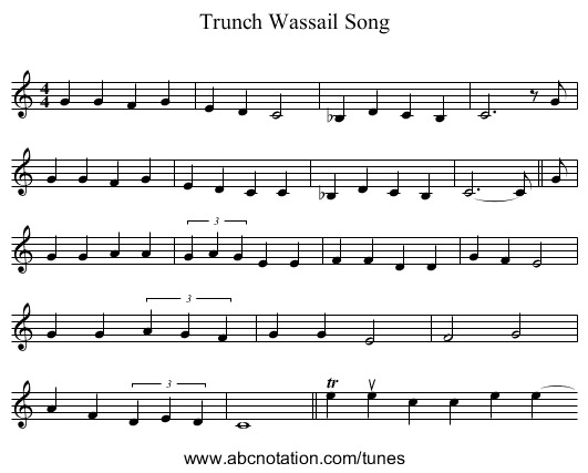 Trunch Wassail Song - staff notation