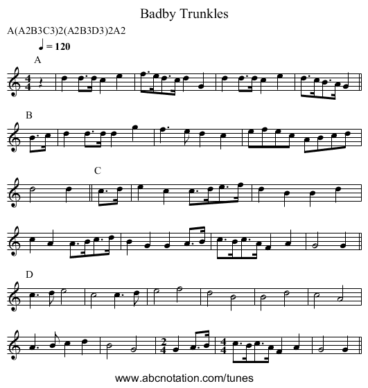 Trunkles, Badby - staff notation