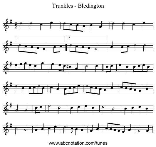 Trunkles - Bledington - staff notation