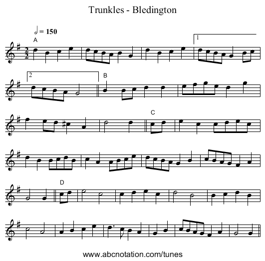 Trunkles - Bledington - staff notation