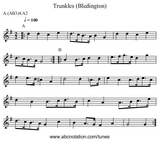 Trunkles (Bledington) - staff notation