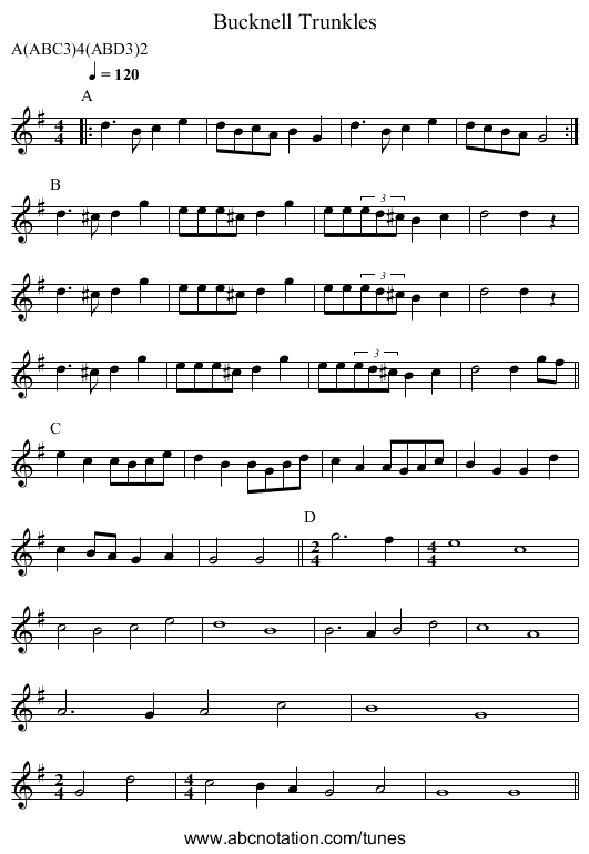 Trunkles, Bucknell - staff notation