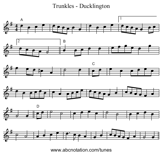 Trunkles - Ducklington - staff notation