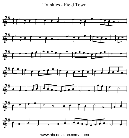 Trunkles - Field Town - staff notation