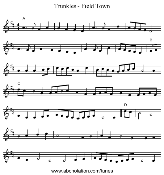 Trunkles - Field Town - staff notation