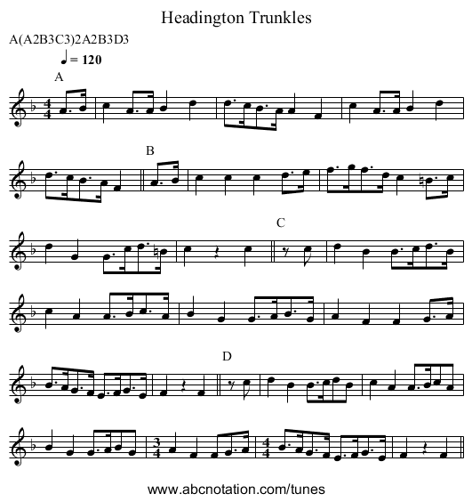 Trunkles, Headington - staff notation