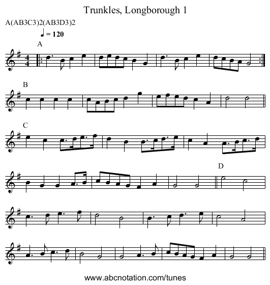 Trunkles, Longborough 1 - staff notation