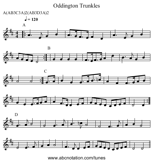 Trunkles, Oddington - staff notation