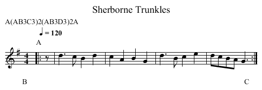 Trunkles, Sherborne - staff notation