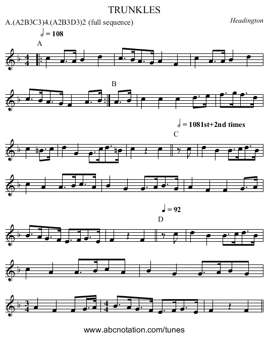 TRUNKLES - staff notation