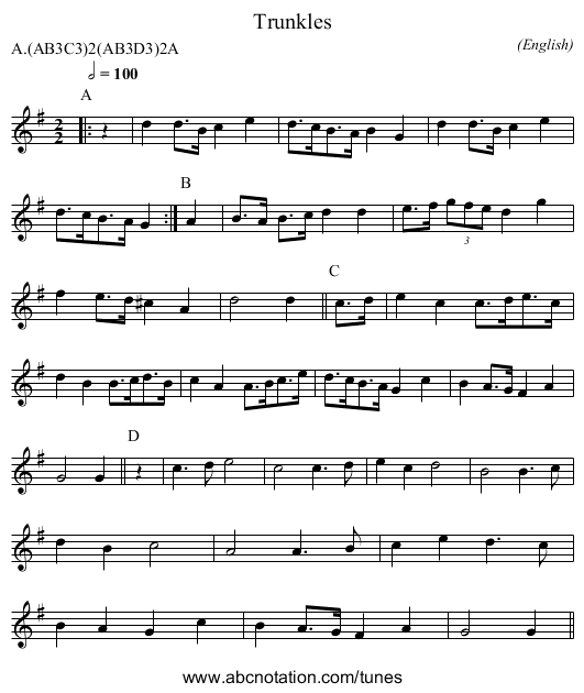 Trunkles - staff notation