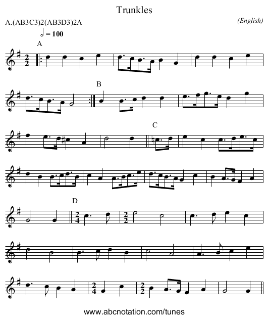 Trunkles - staff notation