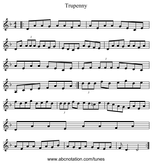 Trupenny - staff notation