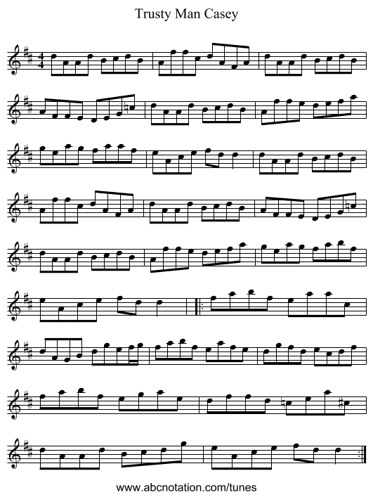 Trusty Man Casey - staff notation
