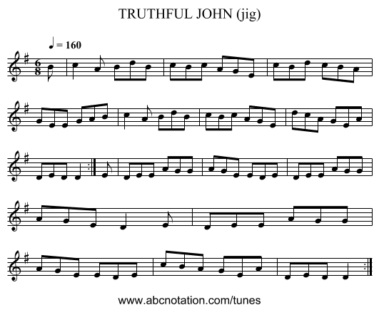 TRUTHFUL JOHN (jig) - staff notation