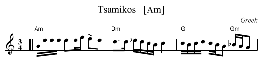 Tsamikos   [Am] - staff notation