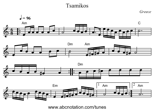 Tsamikos - staff notation