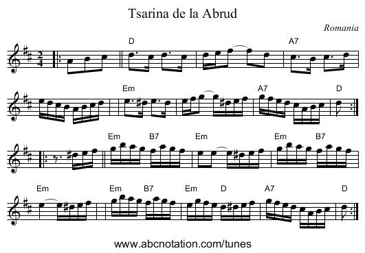 Tsarina de la Abrud - staff notation