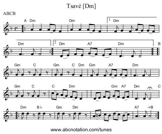 Tsav&eacute; [Dm] - staff notation