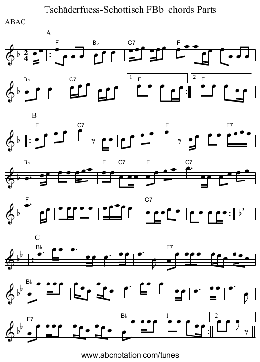 Tschäderfuess-Schottisch FBb chords Parts - staff notation